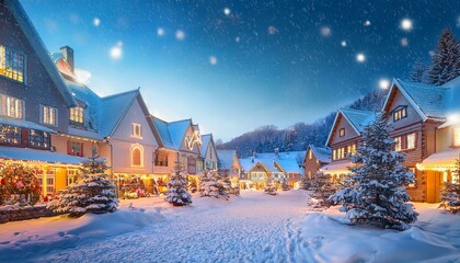 The winter christmas village is a beautiful sight. The snow is falling gently and the lights are shining brightly. The houses are covered in sparkling white, and the streets are lined with trees. It's