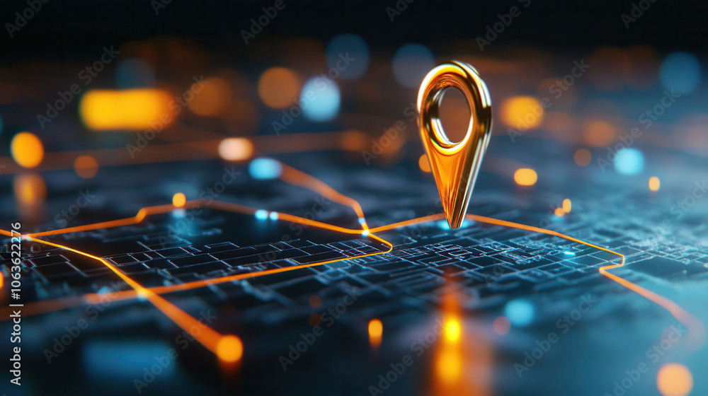 Poster 3d map marker shaped like pin stands out against digital map background, symbolizing navigation and 
