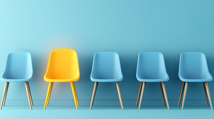 Obraz premium Standout Yellow Chair in Row of Blue Chairs – Business Concept