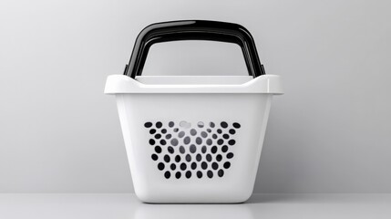 Stylish Shopping Basket: Modern design, black and white,  geometric pattern, plastic shopping basket with black handle. Perfect for online stores, retail displays, and marketing materials. 