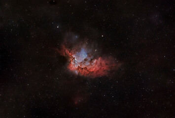 The Wizard Nebula (NGC 7380, Sh2-142) is an open star cluster surrounded by emission nebulosity. It is located about 7,200 lightyears away in the constellation Cepheus.