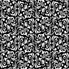 Flower pattern. Seamless white and black ornament. Graphic vector background. Ornament for fabric, wallpaper, packaging.