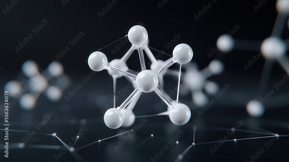 Poster 3d molecular structure with interconnected atoms and bonds, showcasing crystal lattice design. image
