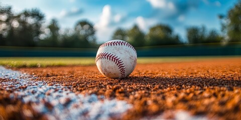 a basball ball is on the ground closeup shot