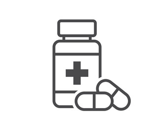 pill bottle line icon. pharmaceutical and medication symbol. Isolated vector image in simple style