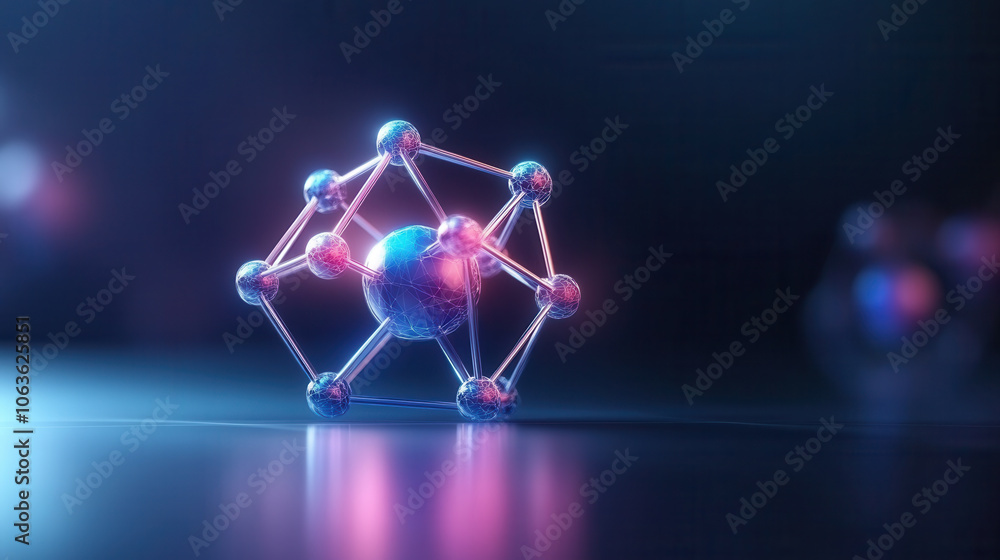 Poster visualize complex atomic structure in crystal, showcasing vibrant colors and intricate connections. 