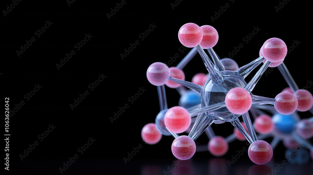 Poster visualize crystal lattice atomic structure with interconnected atoms, showcasing vibrant colors and 