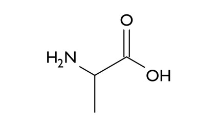 alanine molecule, structural chemical formula, ball-and-stick model, isolated image amino acid