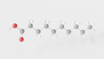 capric acid molecule 3d, molecular structure, ball and stick model, structural chemical formula saturated fatty acid