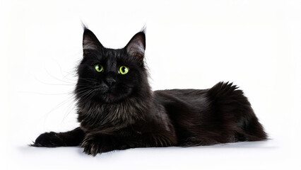 Chantilly-Tiffany cat lying on white background.