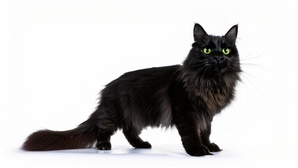 A Chantilly-Tiffany cat stands on a white background.