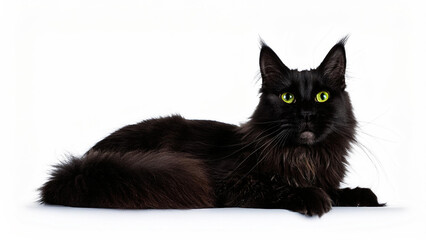 Chantilly-Tiffany cat lying on white background.