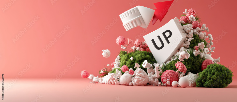 Poster dynamic trend with upward arrow and playful elements in vibrant colors