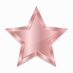 Rose gold star on white background.