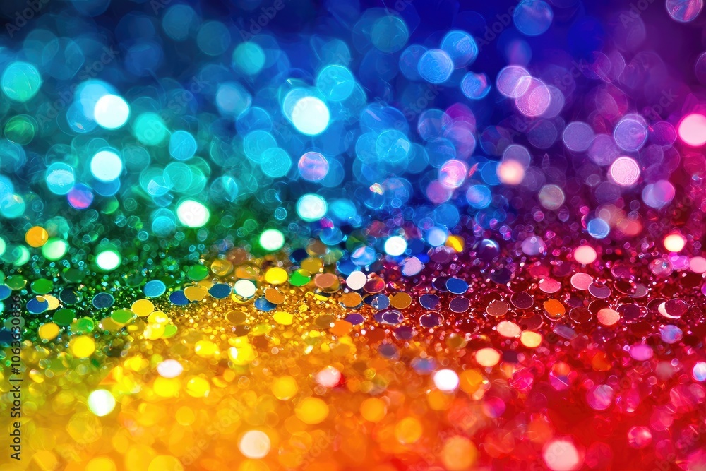 Poster colorful bokeh with shimmering lights in a vibrant rainbow pattern.