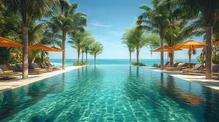 Tropical Paradise Pool with Ocean View -  Realistic Image