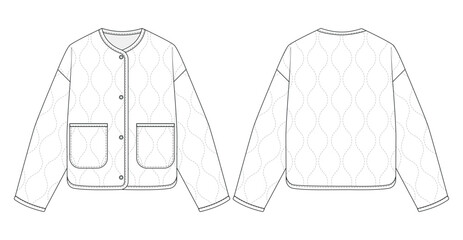 Fashion technical drawing of a quilted jacket with patch pockets © Anastasiia