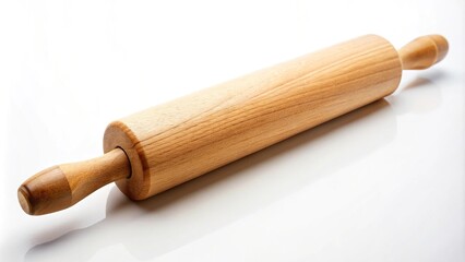 wooden rolling pin on white surface with forced perspective