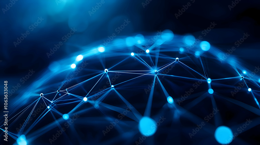 Poster abstract blue digital network connection with glow effect, representing global data transmission.