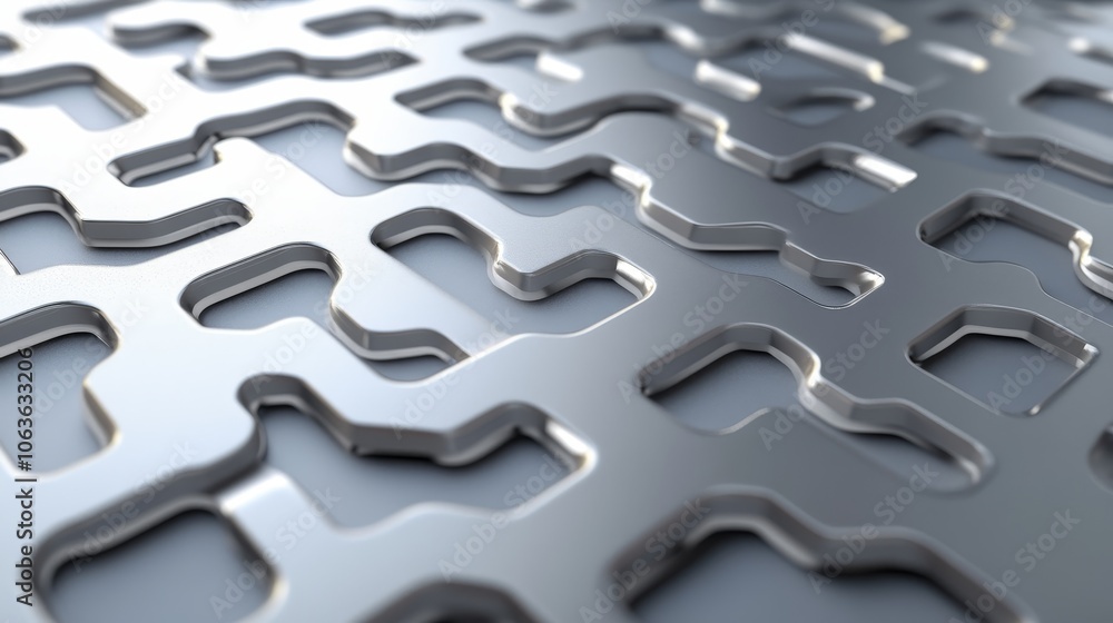 Poster a close-up of a metallic surface with intricate cut-out patterns, showcasing design and texture.