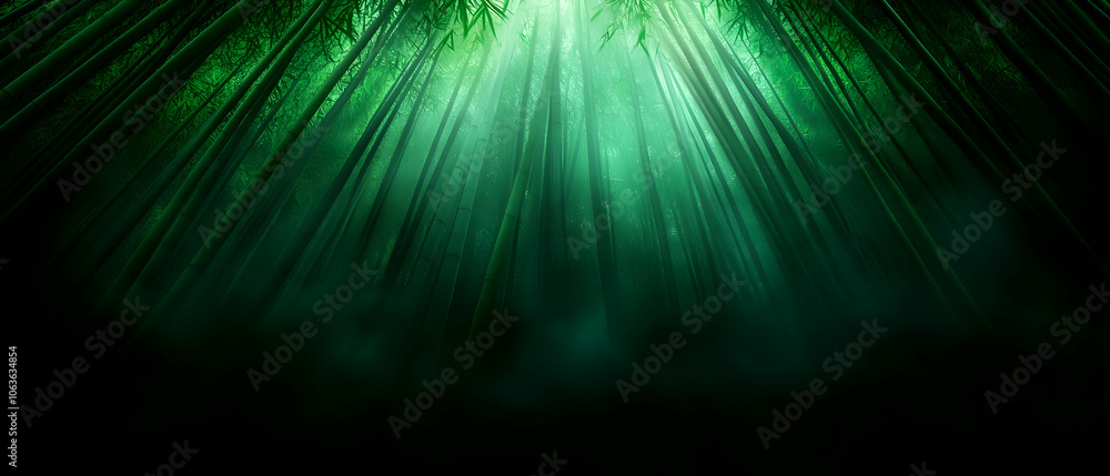 Poster a serene forest with sunlight filtering through lush green foliage, creating a calming atmosphere.