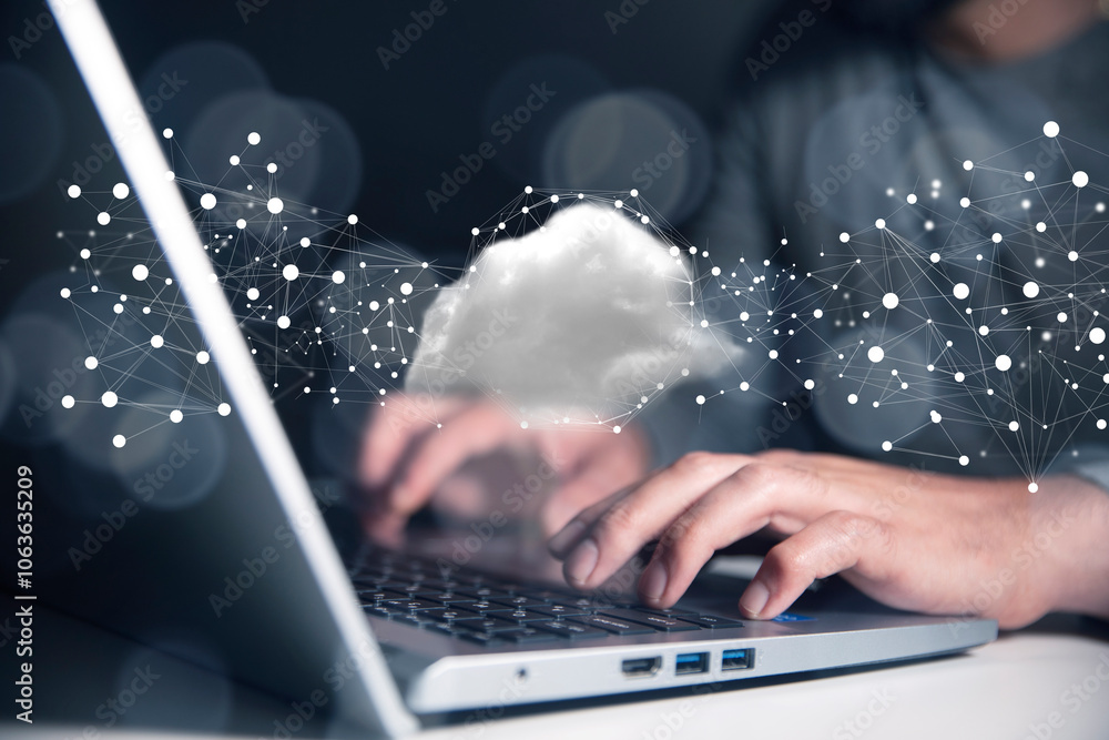 Poster polygonal wireframe cloud with connection