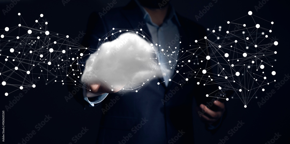 Poster polygonal wireframe cloud with connection