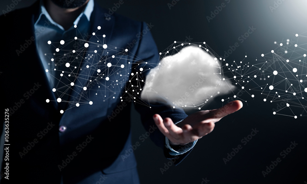 Poster polygonal wireframe cloud with connection