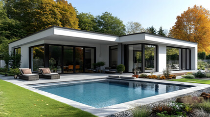 Modern House with Swimming Pool 3D Illustration