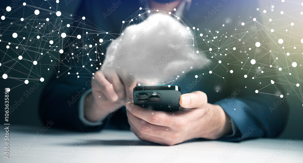 Poster polygonal wireframe cloud with connection