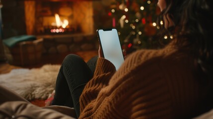 A woman is sitting on a couch with a tablet in her lap