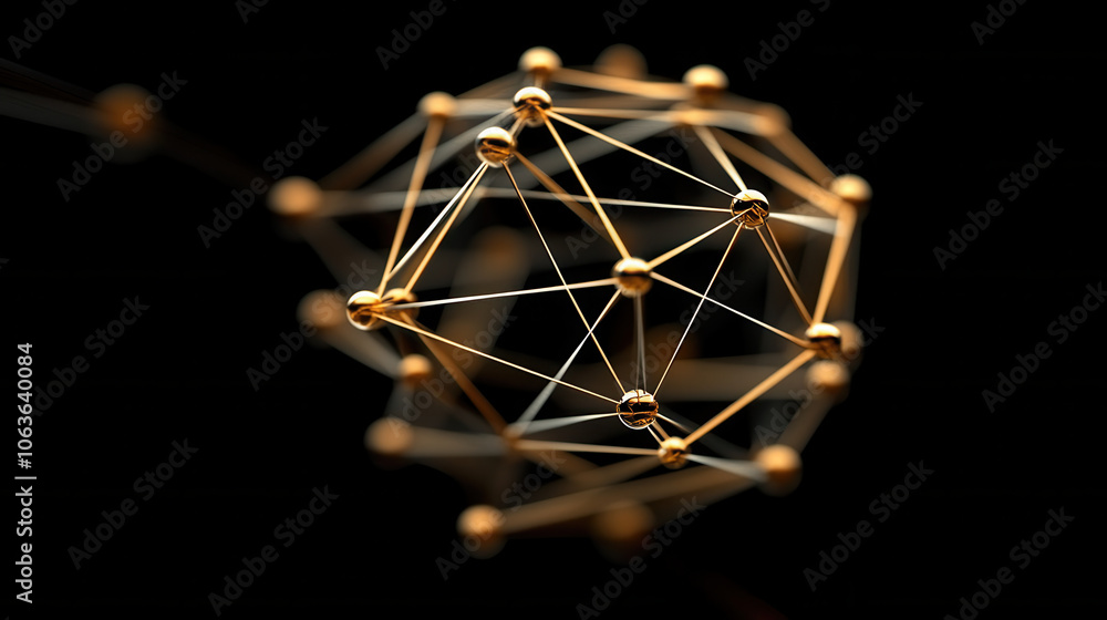 Poster 3d rendering of atomic structure with interconnected nodes and lines, showcasing scientific concept 