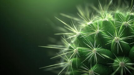 Detailed closeup of cactus spines, sharp texture, vibrant greens, desert plant structure