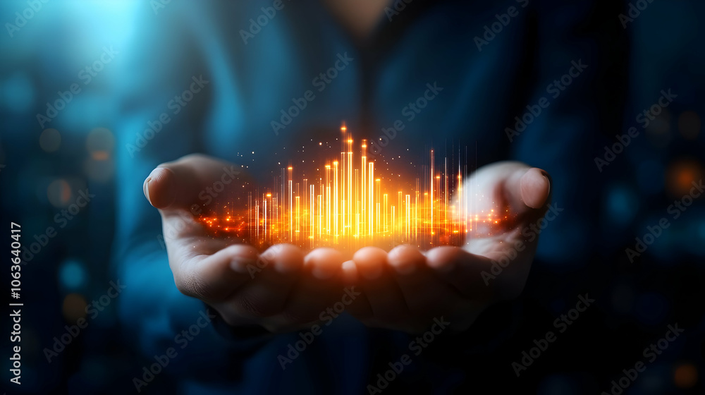 Poster hands holding a vibrant data visualization, symbolizing technology and innovation in a digital world