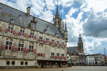 Medieval Historical Town Hall on Market Square in Gouda, Netherlands