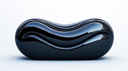 A sleek, glossy black abstract sculpture featuring smooth curves and reflective surfaces, ideal for modern decor, art exhibitions, or promotional materials in design and architecture,