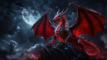 red dragon with night moon background