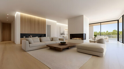 Fototapeta premium Modern living room interior design with natural light and minimalistic decor.