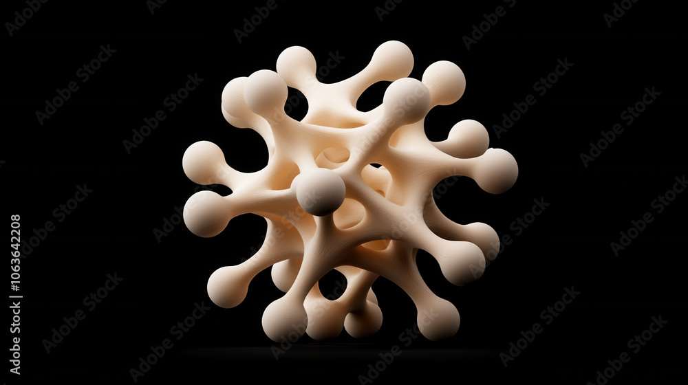 Poster 3d atomic structure model in crystal lattice, showcasing intricate design and organic shapes. this v