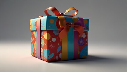 Vibrantly wrapped gift box with ribbon, isolated on a clean white background. A festive image ideal for seasonal promotions, party invitations, and celebratory themes.