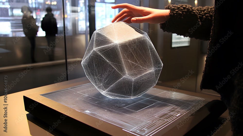 Leinwandbilder Candid photo of a person interacting with a 3D printed object on a 2D digital blueprint, blending physical innovation with digital design, 4k resolution