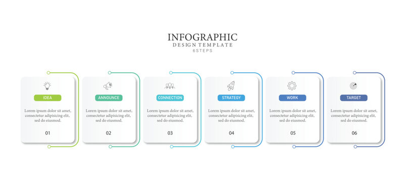 Business data visualization. Process chart. Abstract element in the form of a graph, diagram with 6 steps, options, parts or processes. Vector business template for presentation. Creative concept for 