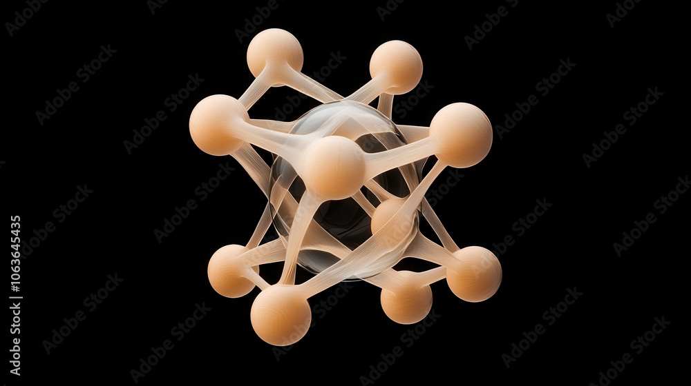 Poster crystal lattice atomic structure showcasing interconnected spheres and bonds, representing molecular