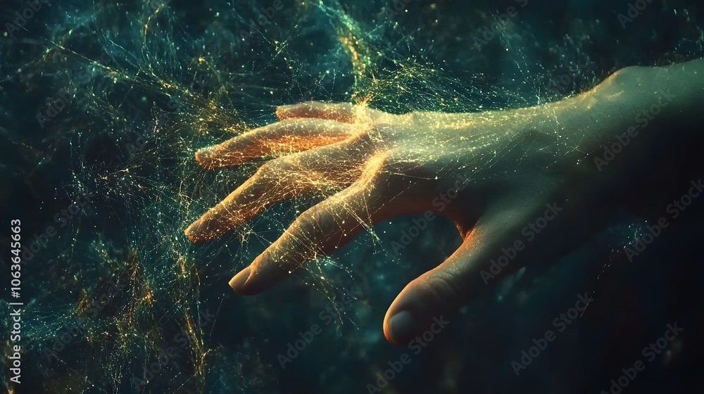Aufkleber Lifestyle photo of a person interacting with a 3D holographic AI assistant, with 2D data overlays providing real-time information, creating a blend of technology and user experience, 4k resolution