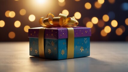 A vibrant gift box wrapped in colorful paper with a bow, set against a clean bokeh background. Perfect for holiday celebrations, birthdays, or special occasions. Isolated and high-quality image.