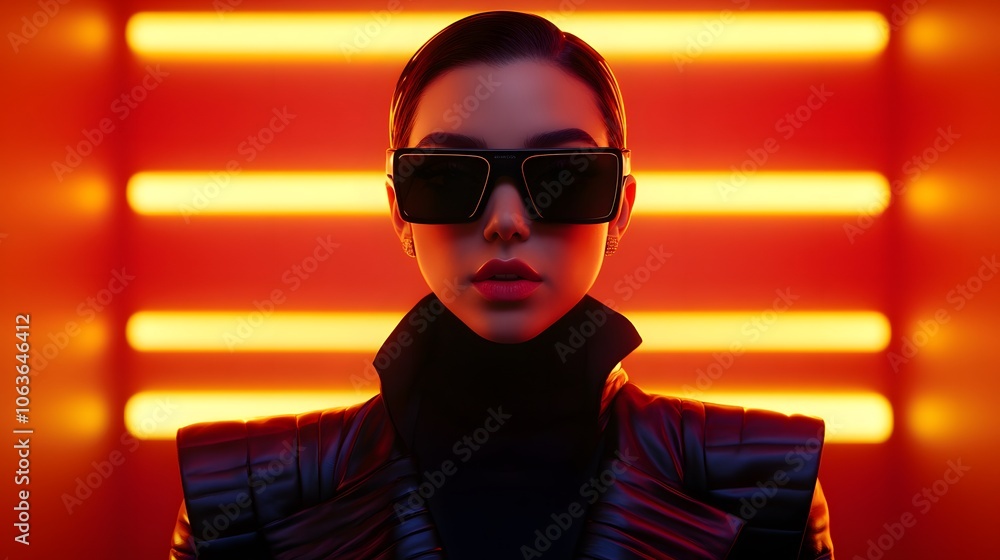 Poster Lifestyle photo of a person wearing augmented reality glasses to view 2D chat bubbles from a 3D AI communication assistant, merging connectivity with innovation, 4k resolution