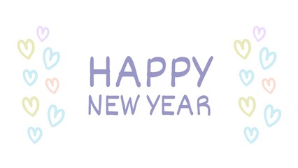 Happy New Year banner with hearts in pastel colors 