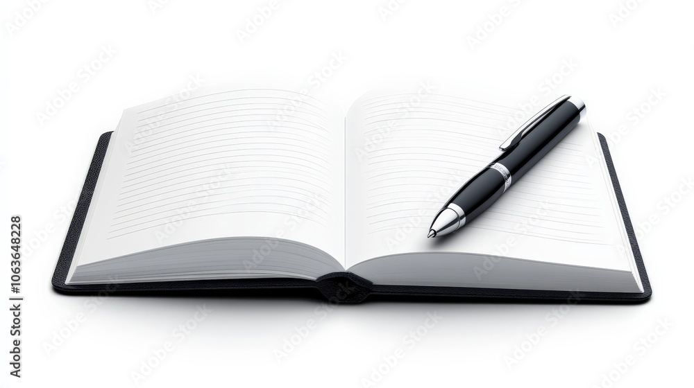 Poster blank notebook and pen: a minimalist image of a blank notebook and pen, ready for your ideas to take