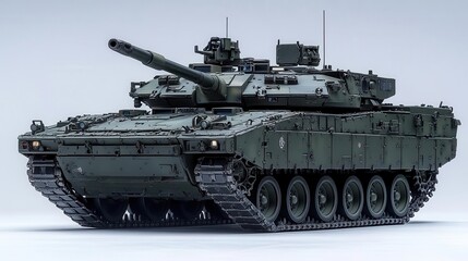 Fototapeta premium military green tank isolated on a clean white background emphasizing its robust design and power creating a striking contrast that highlights its formidable presence