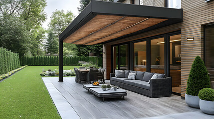 Modern Patio Design with Retractable Awning - 3D Illustration